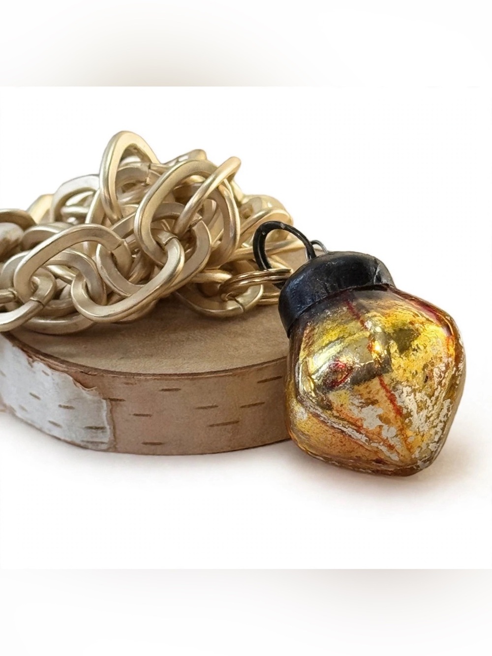 Artisan Matte Gold Necklace with Gold Vintage Ornament Pendant